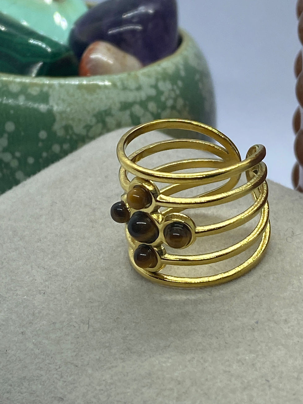 Miniature : Bague OLIVIA en acier inoxydable et oeil de tigre 