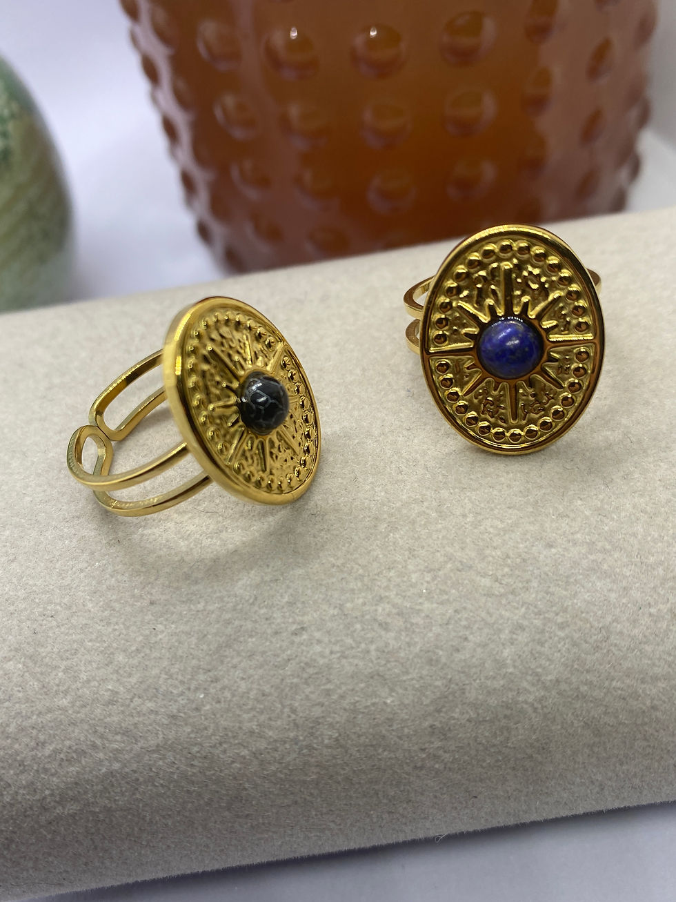 Miniature : Bague AMÉLIA en acier inoxydable et pierres naturelles 