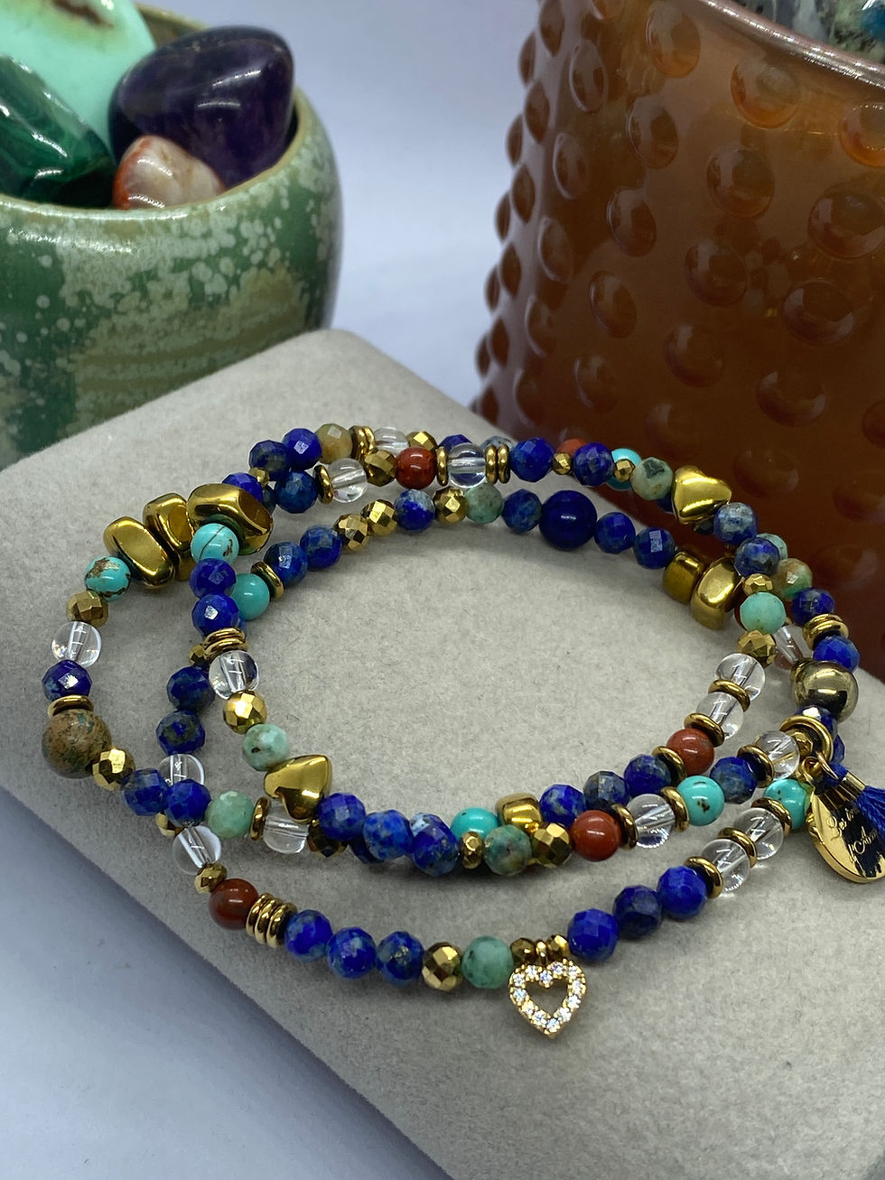Thumbnail: Trio de bracelets LAETITIA en perles Lapis lazuli 