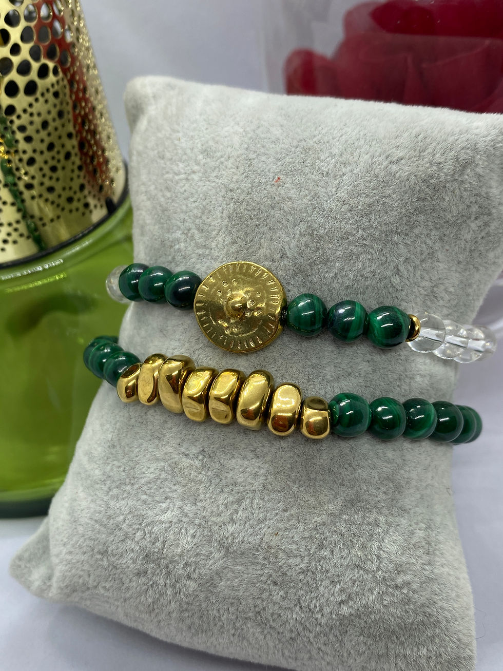 Miniature : Bracelet Magnolia en pierre de Malachite véritable