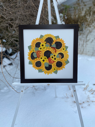sunflowers bouquet pressed in frame