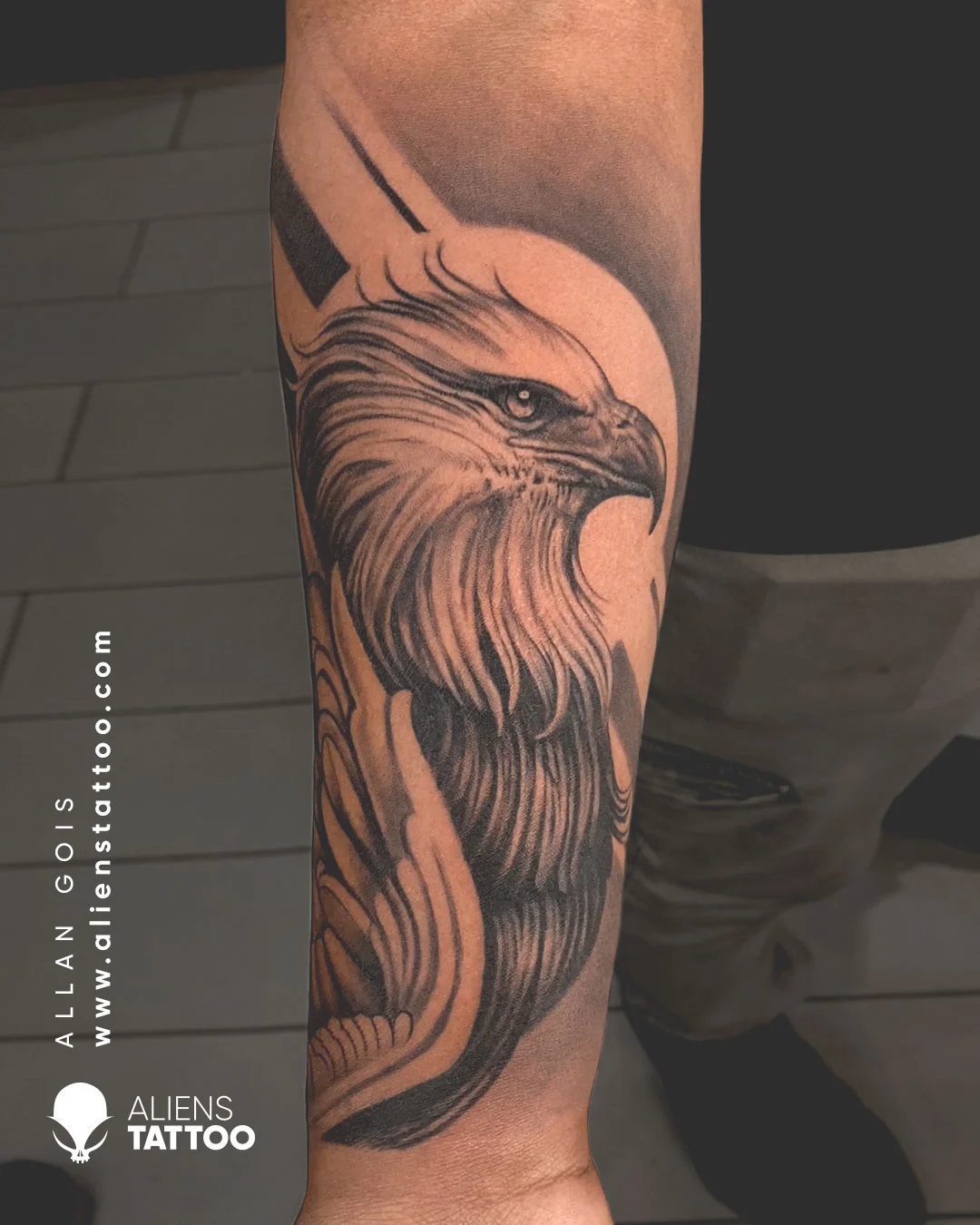 black and grey eagle portrait tattoo