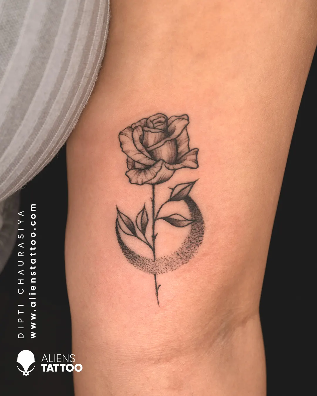moon and rose tattoo designs