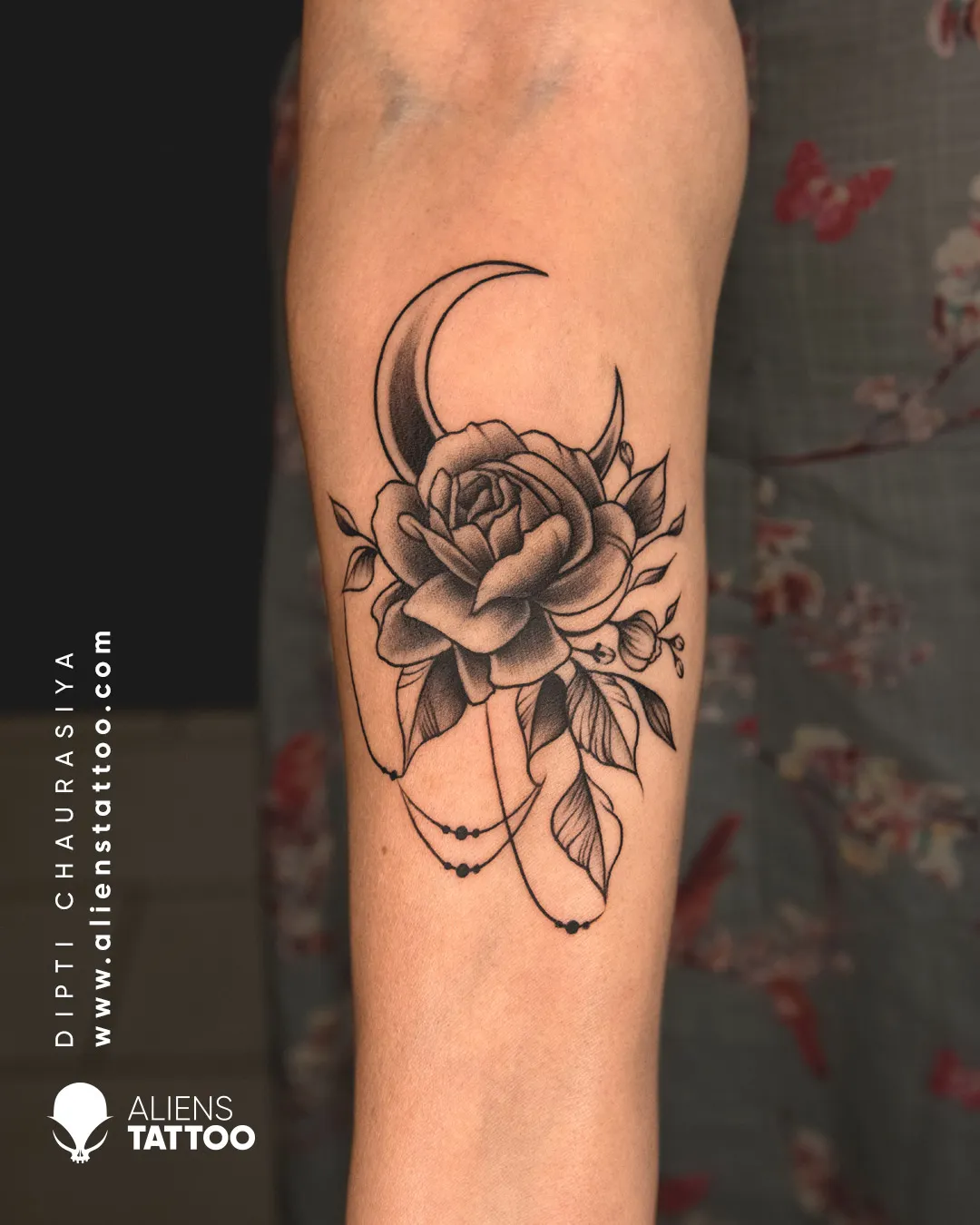 moon and rose tattoo