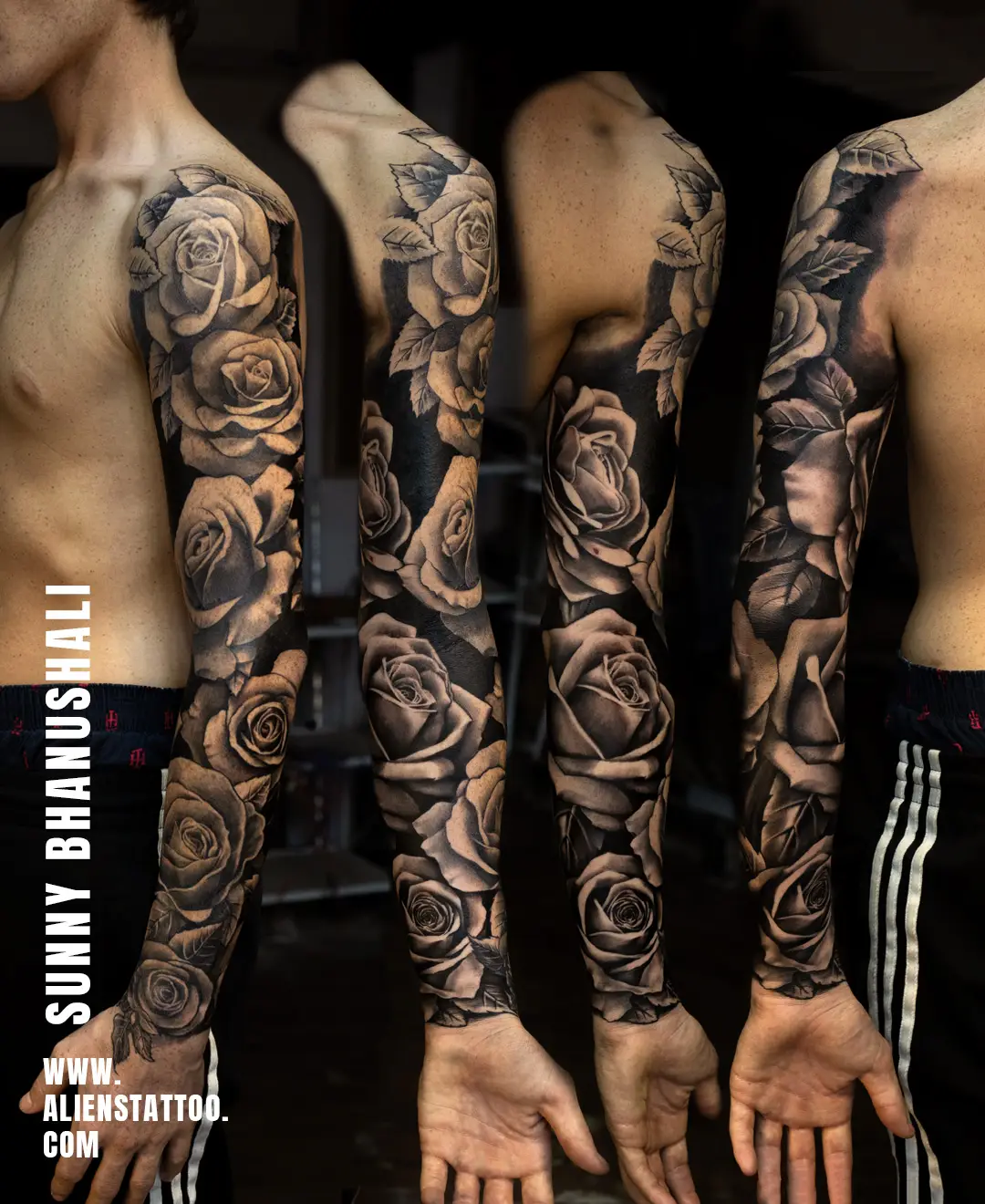 full sleeve rose arm tattoo