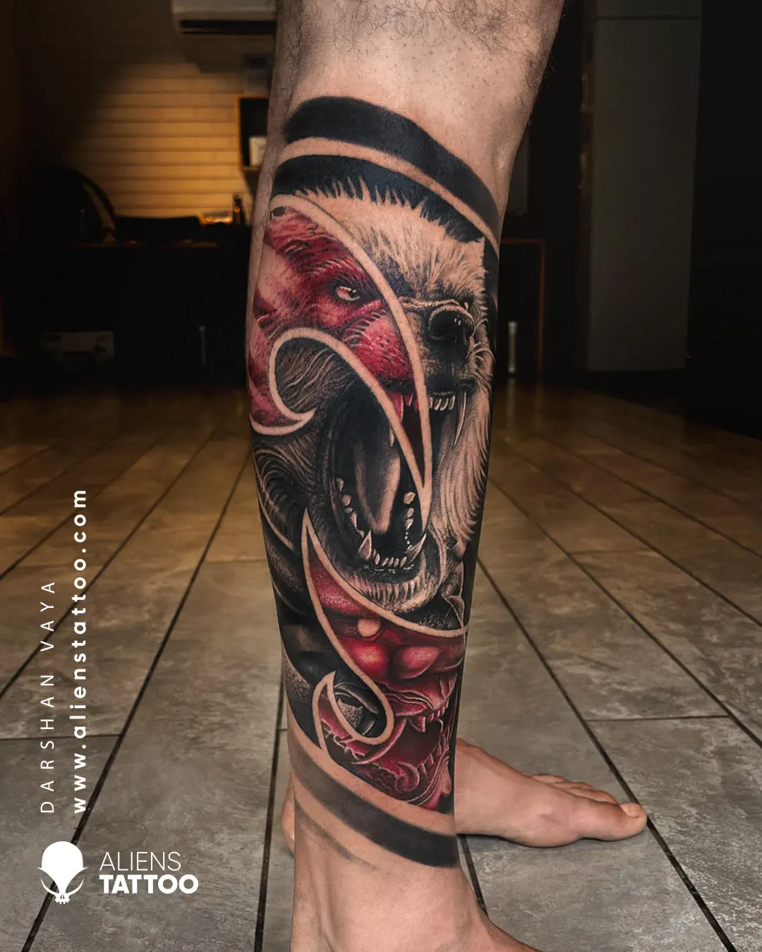 wolf color realism tattoo