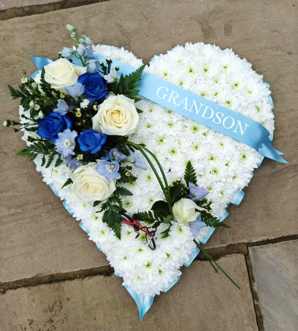 Blue & White Flower Funeral Heart