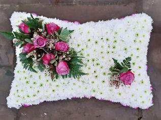 WHITE BASED PINK PILLOW funeral flowers