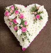 Pink & White Funeral Flower Heart