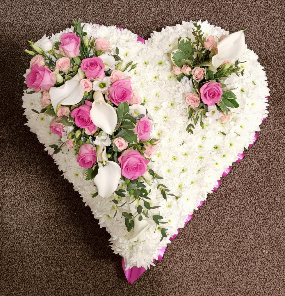 Pink & White Funeral Flower Heart