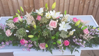 Pink Rose and White Lily Coffin Spray
