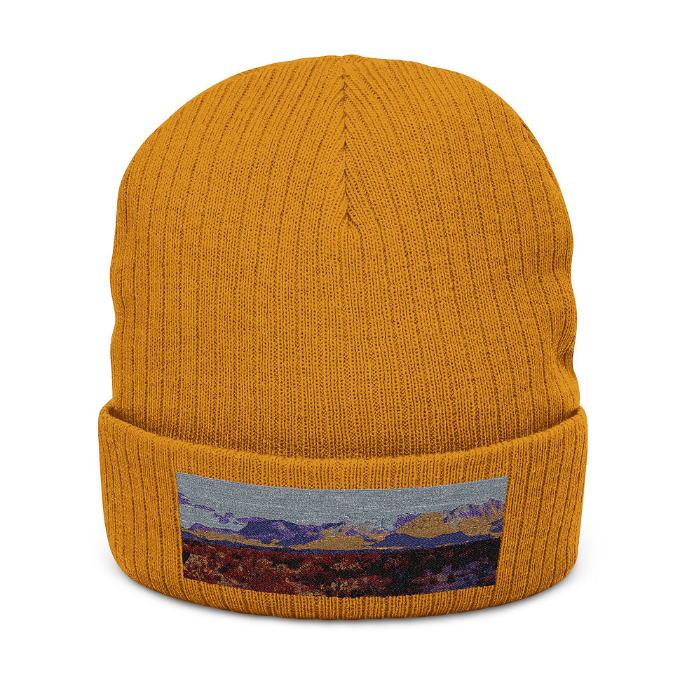 Thumbnail: Panoramic View of Cacti and Mountains, Ribbed Knit Beanie (Embroidery)