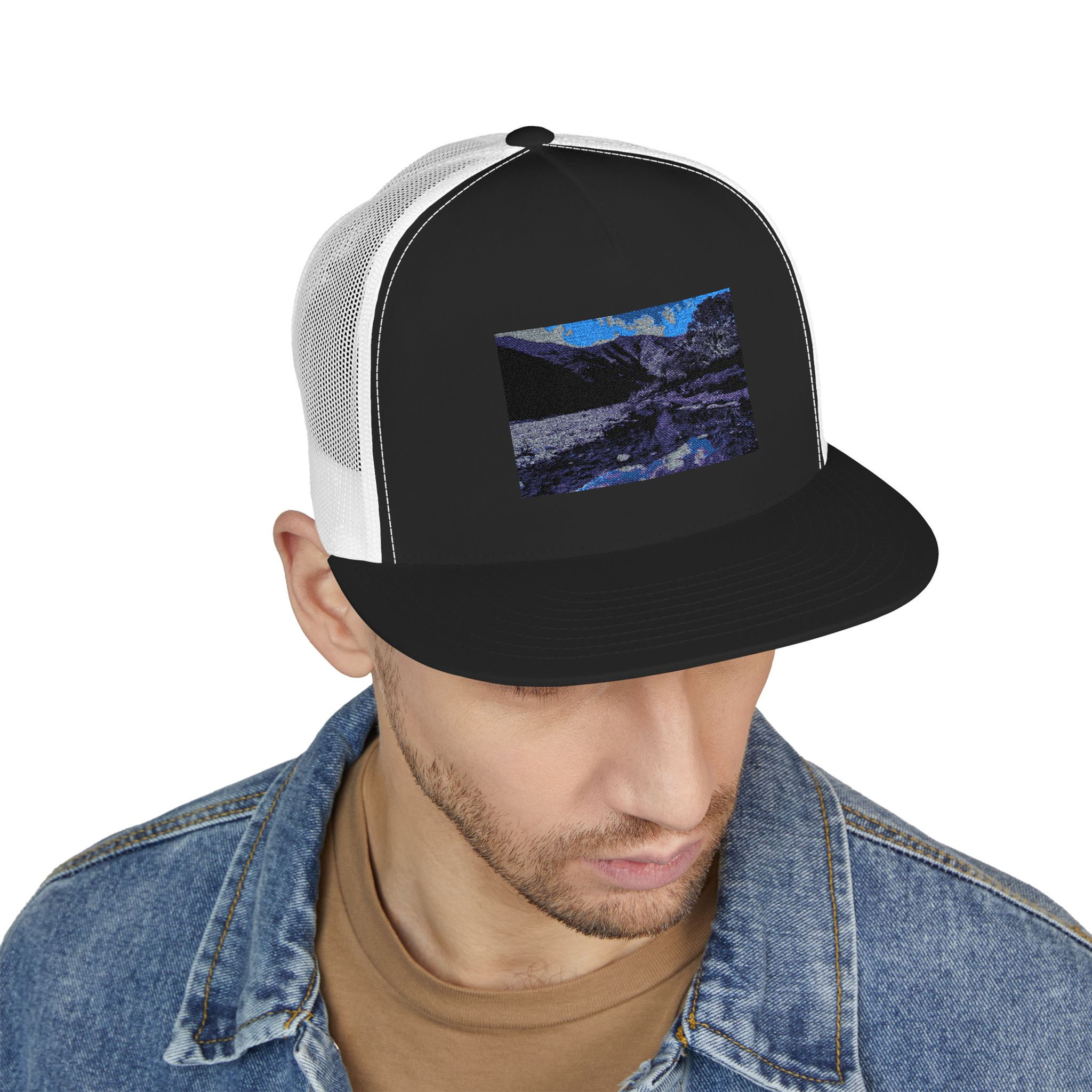 Serenity at a River's Edge, 5 Panel Trucker Cap (Embroidery)