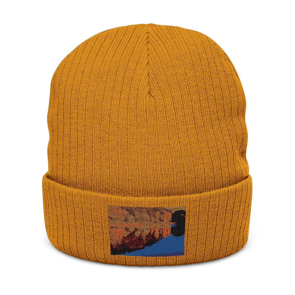 Thumbnail: Fall Reflections, Ribbed Knit Beanie (Embroidery)