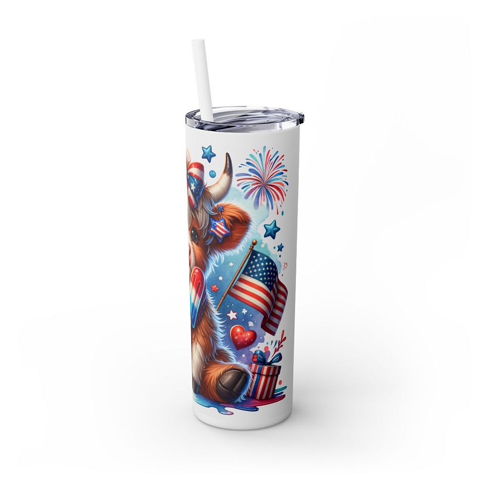 Thumbnail: Patriotic Skinny 20ozTumbler with Straw -Patriotic Tumbler, USA Tumbler, America