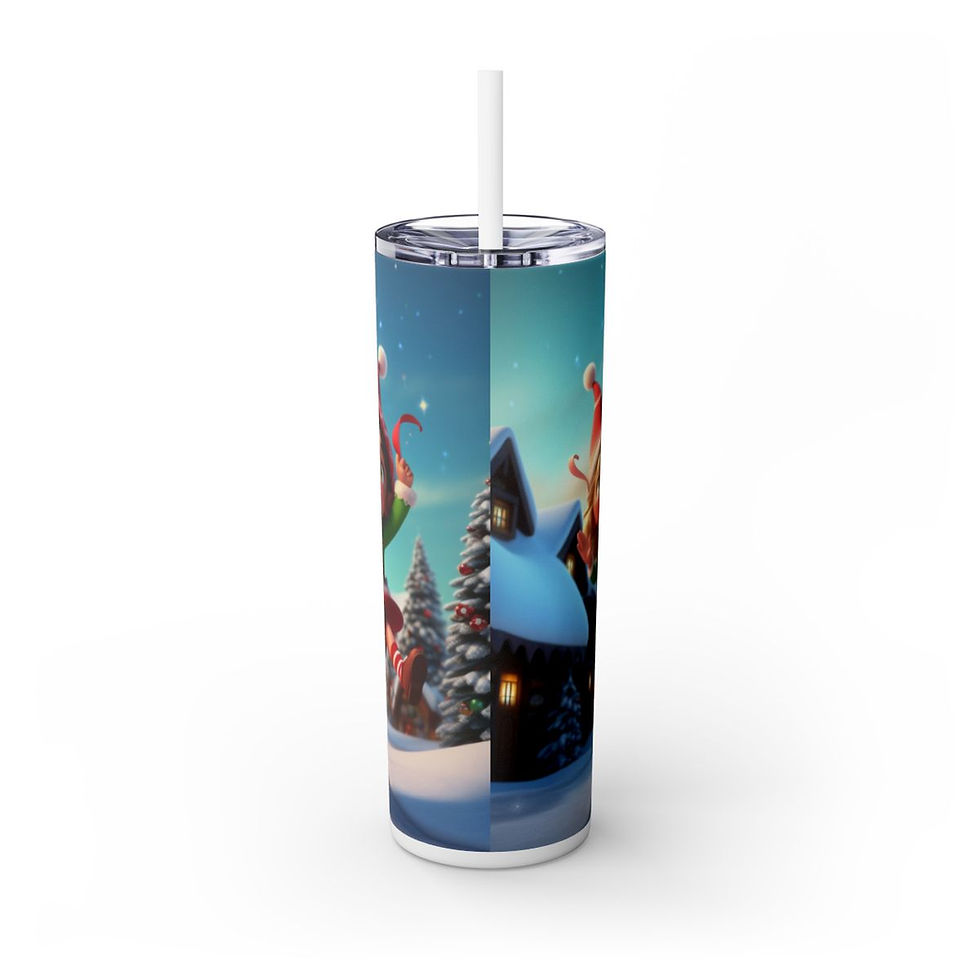 Thumbnail: Christmas Skinny Tumbler with Straw, 20oz- Christmas Tumbler, Santa Tumbler