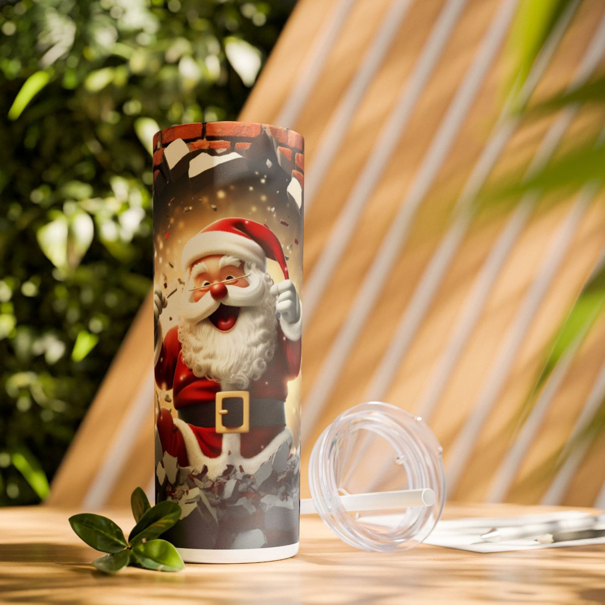 Christmas Skinny Tumbler with Straw, 20oz- Christmas Tumbler, Santa Tumbler