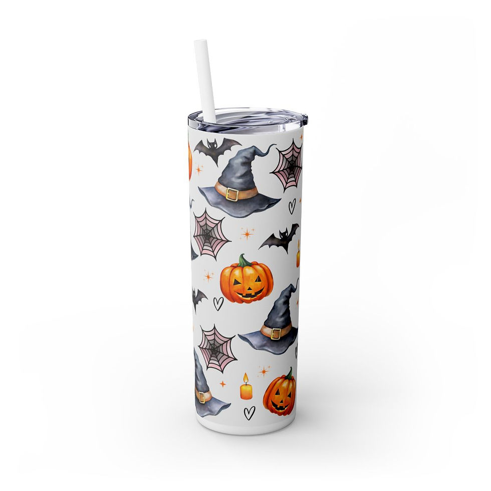 Thumbnail: Scary Halloween Skinny Tumbler with Straw, 20oz- Halloween Tumbler, Pumpkin