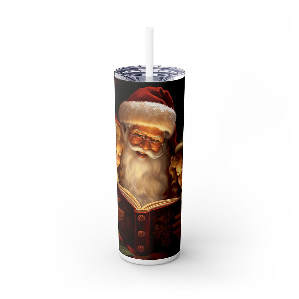 Christmas Skinny Tumbler with Straw, 20oz- Christmas Tumbler, Santa Tumbler