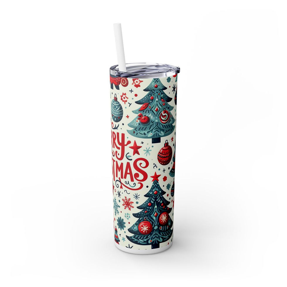 Thumbnail: Christmas Skinny Tumbler with Straw, 20oz- Christmas Tumbler, Santa Tumbler