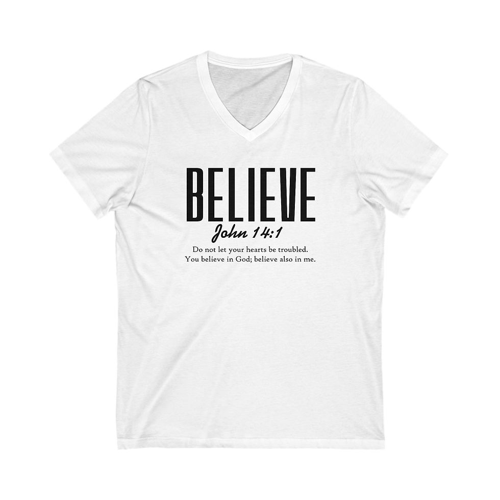 Believe V-Neck- Spiritual Apparel,Christian Shirt, Inspirational Shirt
