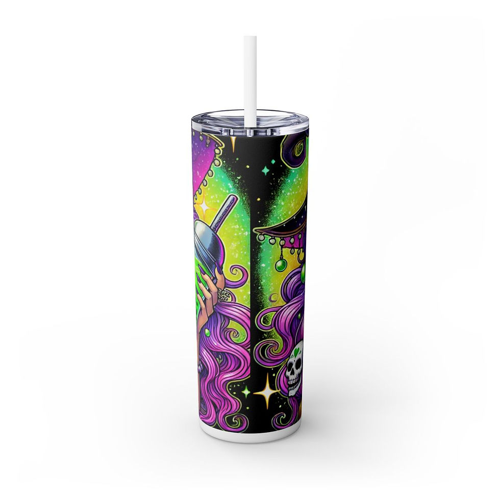 Thumbnail: Scary Halloween Skinny Tumbler with Straw, 20oz- Halloween Tumbler, Witch