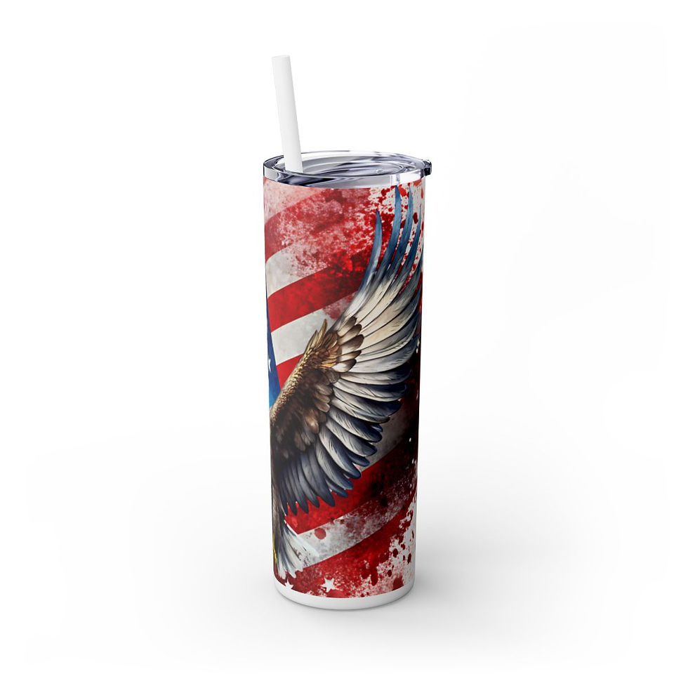 Thumbnail: Patriotic Skinny 20ozTumbler with Straw -Patriotic Tumbler, USA Tumbler, America