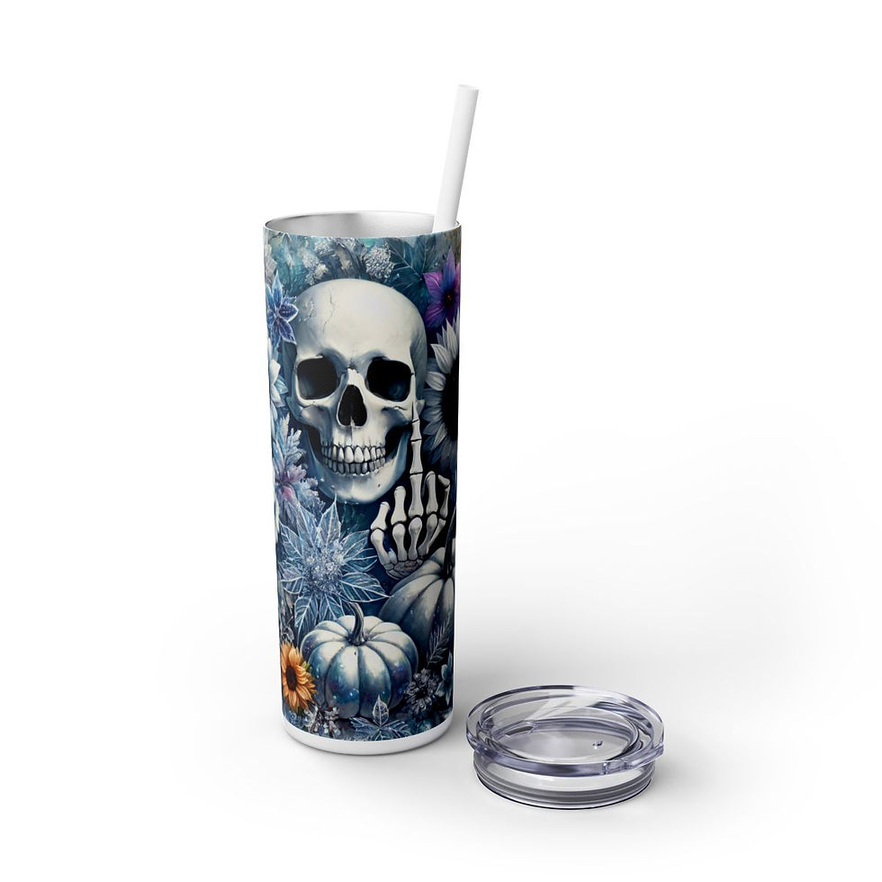 Thumbnail: Scary Halloween Skinny Tumbler with Straw, 20oz- Halloween Tumbler, Skeleton
