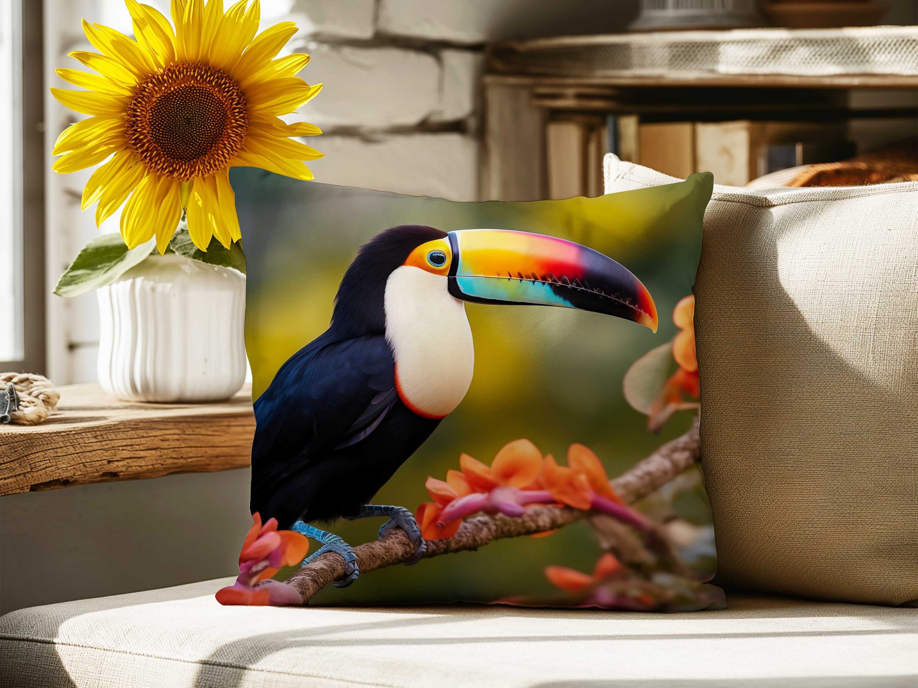 Tropical Bird Pillow-Decorative Pillow, Toucan Couch Pillow, Bird Animal Pillow