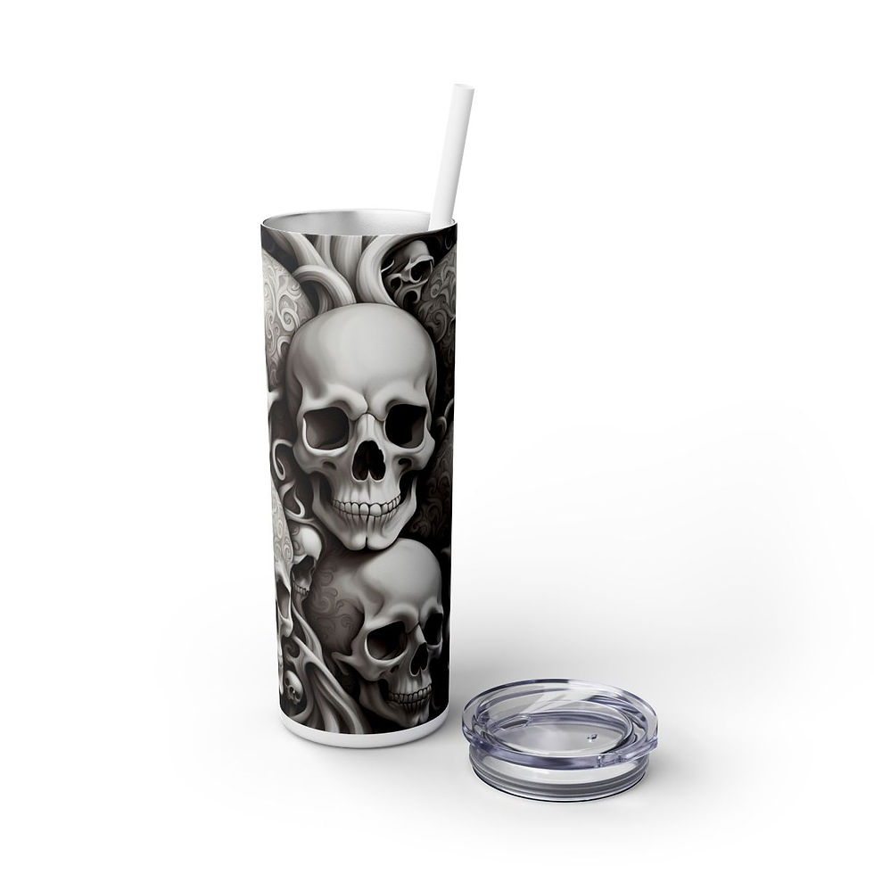 Thumbnail: Scary Halloween Skinny Tumbler with Straw, 20oz- Halloween Tumbler, Skeleton