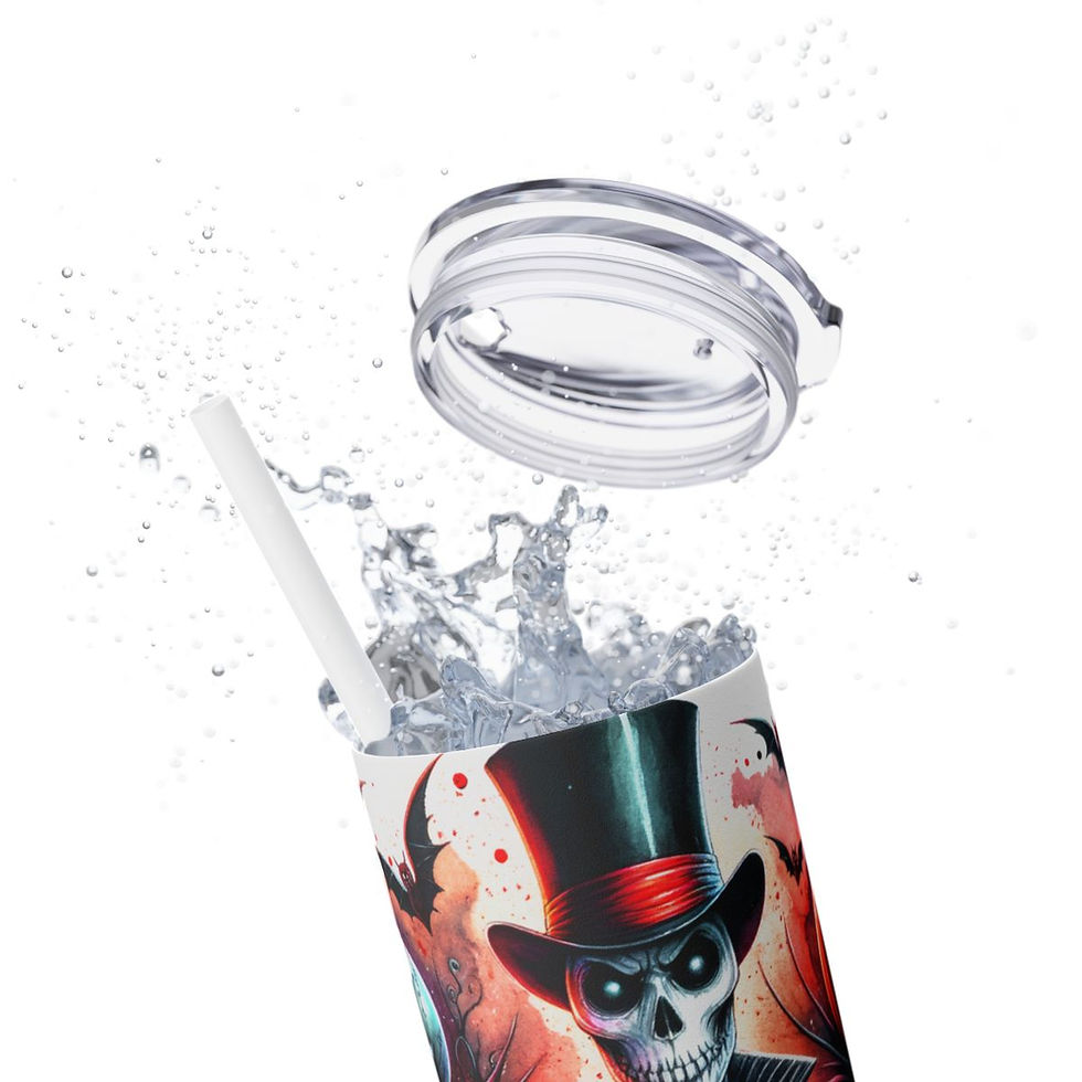 Thumbnail: Scary Halloween Skinny Tumbler with Straw, 20oz- Halloween Tumbler, Skeleton
