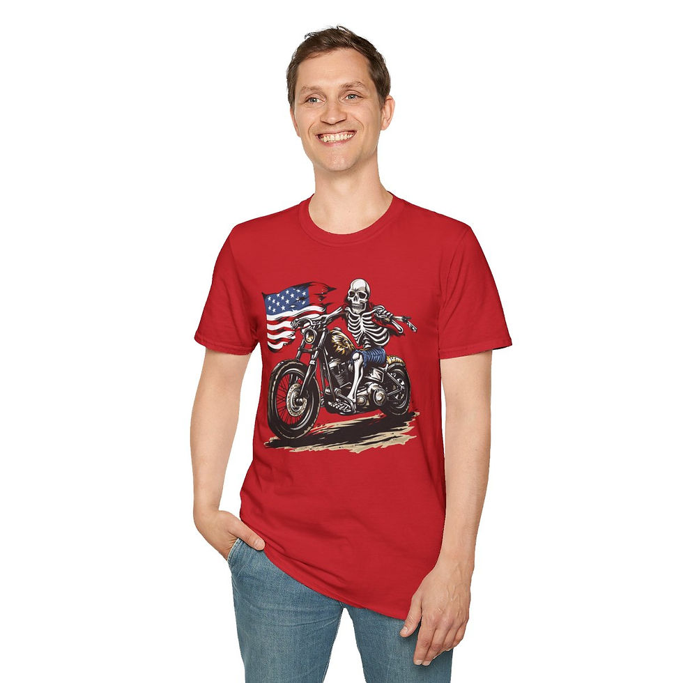 Thumbnail: Motorcycle Shirt - Biker shirt, Skeleton biker, American Flag biker