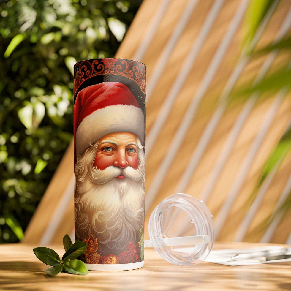 Christmas Skinny Tumbler with Straw, 20oz- Christmas Tumbler, Santa Tumbler