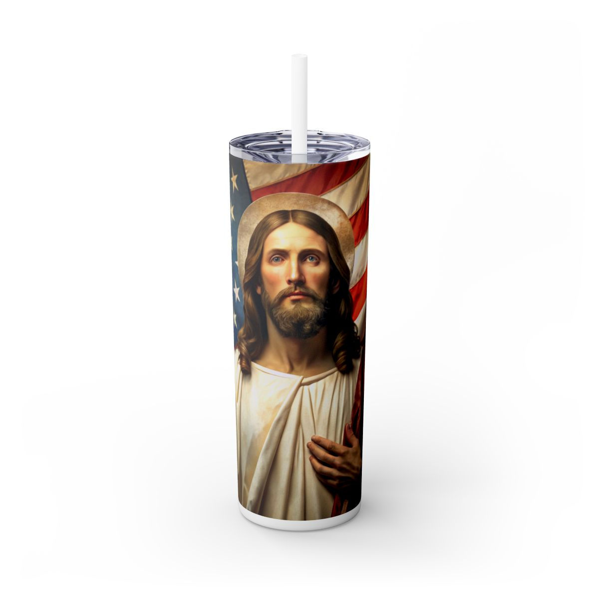 Patriotic Skinny 20ozTumbler with Straw -Patriotic Tumbler, God Bless America