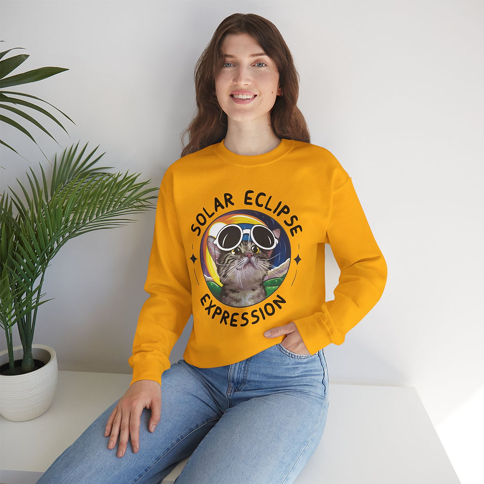 Thumbnail: Celestial Solar Eclipse Expression Sweatshirt - Funny Cat Sweatshirt