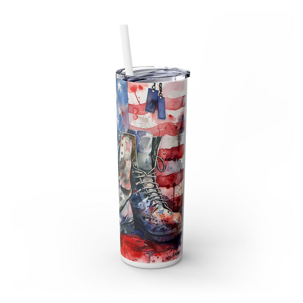 Thumbnail: Patriotic Skinny 20ozTumbler with Straw -Patriotic Tumbler, USA Tumbler, America