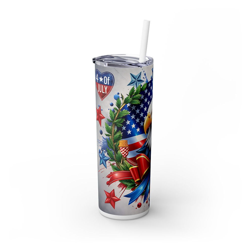 Thumbnail: Patriotic Skinny 20ozTumbler with Straw -Patriotic Tumbler, USA Tumbler, America