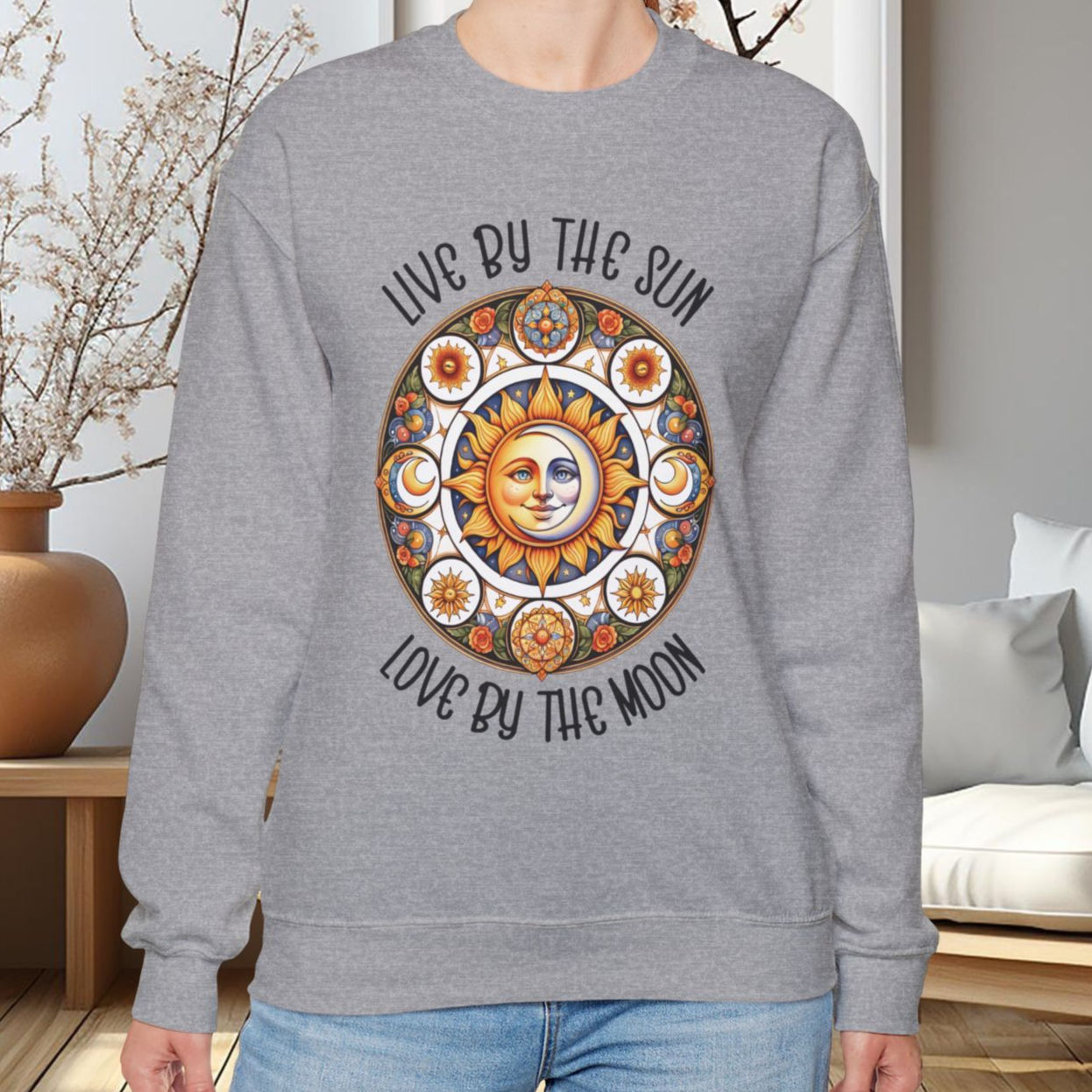 Celestial Moon and Sun Sweatshirt-Live by the sun, Live by the moon