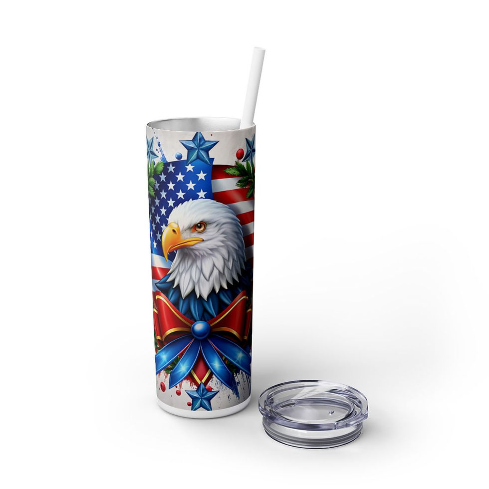 Thumbnail: Patriotic Skinny 20ozTumbler with Straw -Patriotic Tumbler, USA Tumbler, America