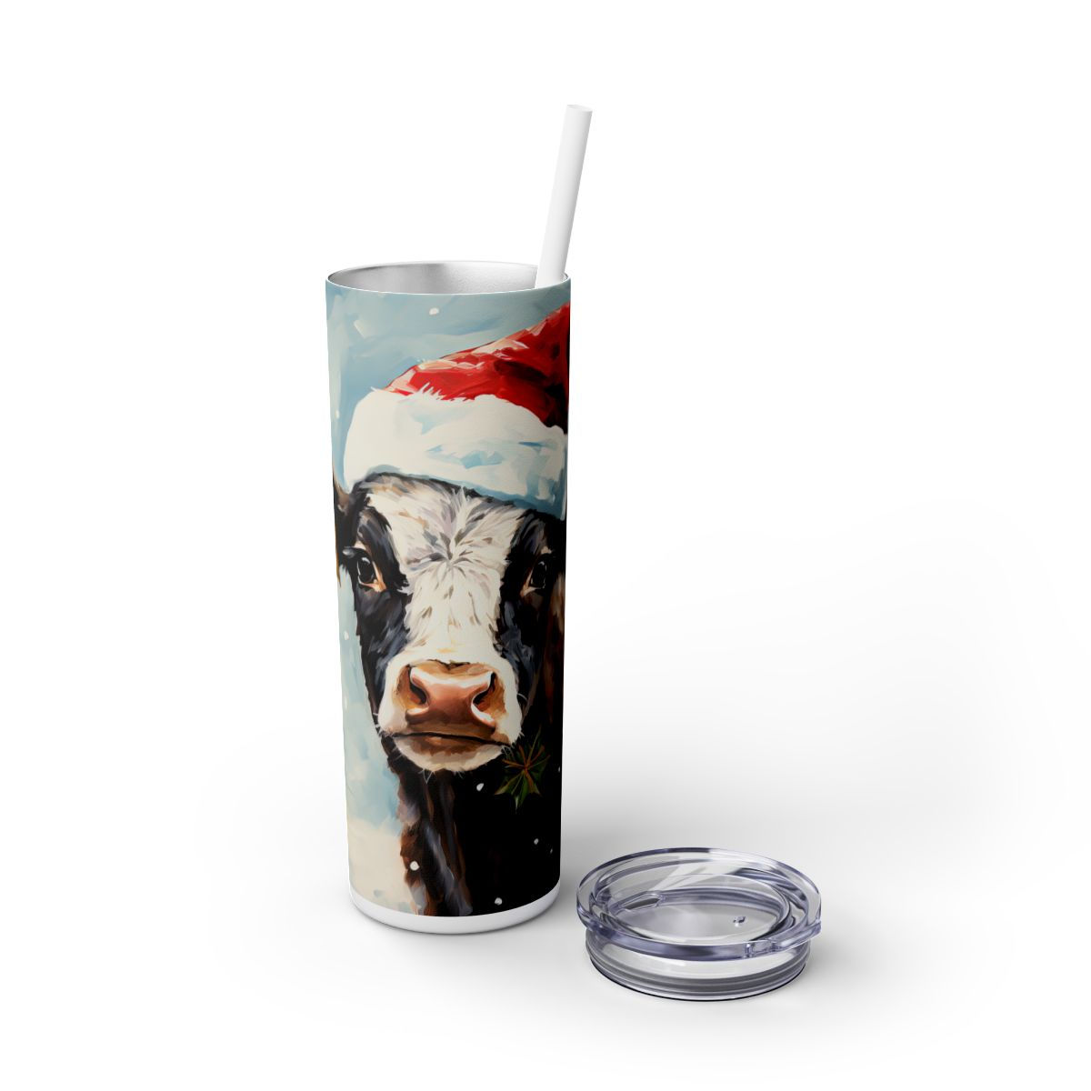 Christmas Skinny Tumbler with Straw, 20oz- Christmas Tumbler, Santa Tumbler