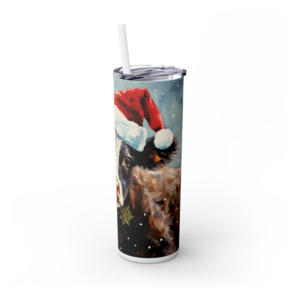 Thumbnail: Christmas Skinny Tumbler with Straw, 20oz- Christmas Tumbler, Santa Tumbler