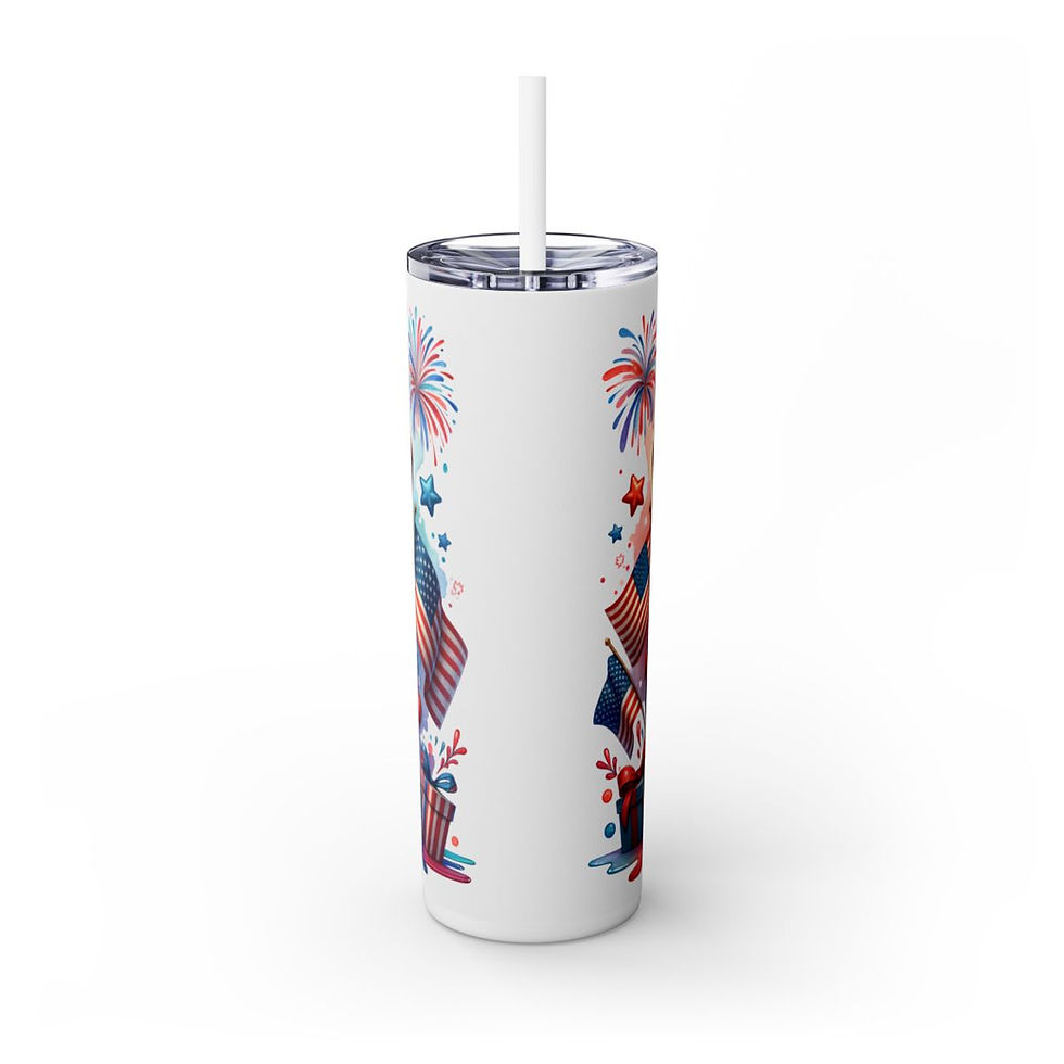 Thumbnail: Patriotic Skinny 20ozTumbler with Straw -Patriotic Tumbler, USA Tumbler, America