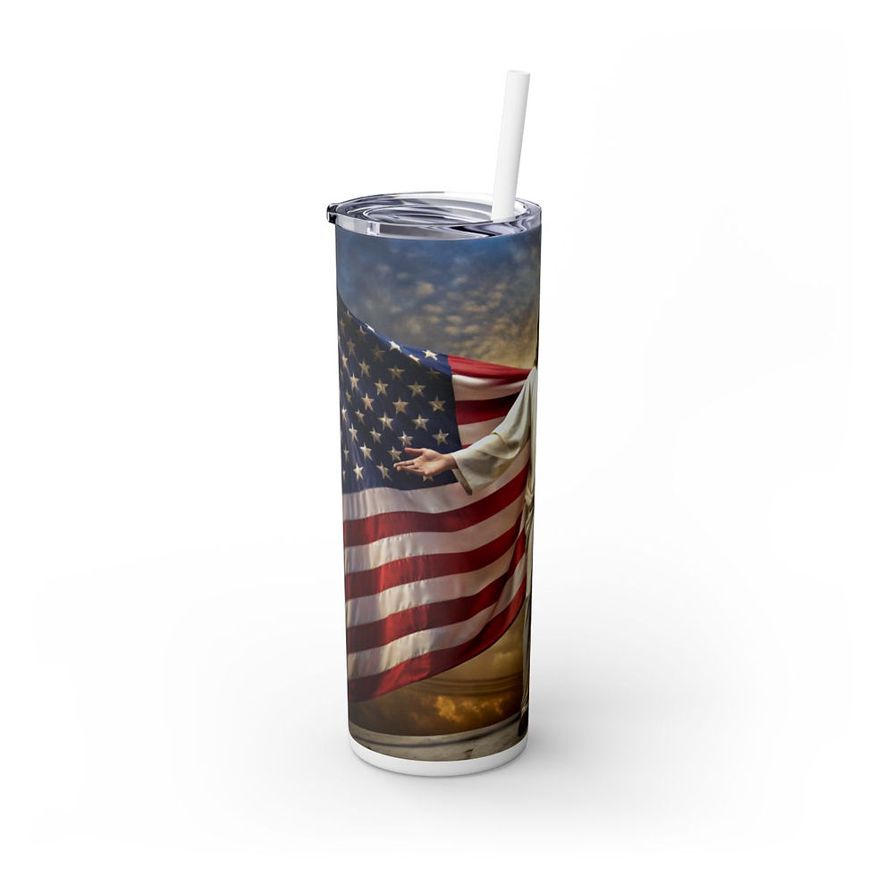 Thumbnail: Patriotic Skinny 20ozTumbler with Straw -Patriotic Tumbler, In God We Trust