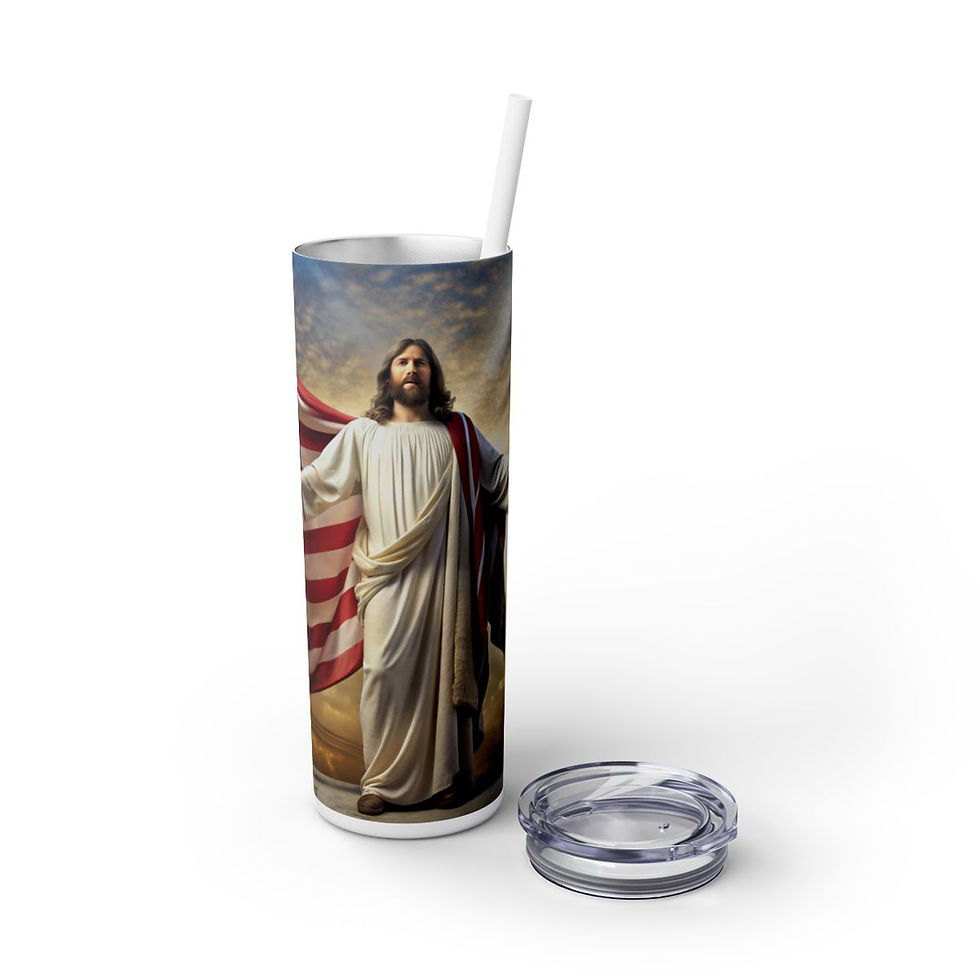 Thumbnail: Patriotic Skinny 20ozTumbler with Straw -Patriotic Tumbler, God Bless America