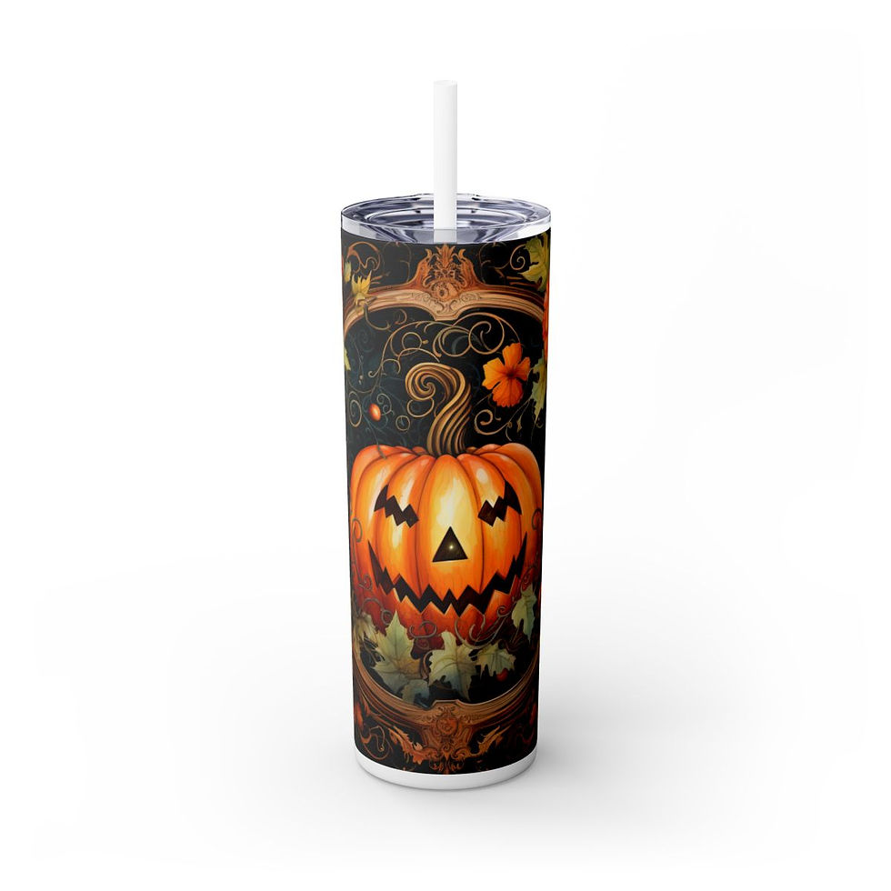 Scary Halloween Skinny Tumbler with Straw, 20oz- Halloween Tumbler, Pumpkin