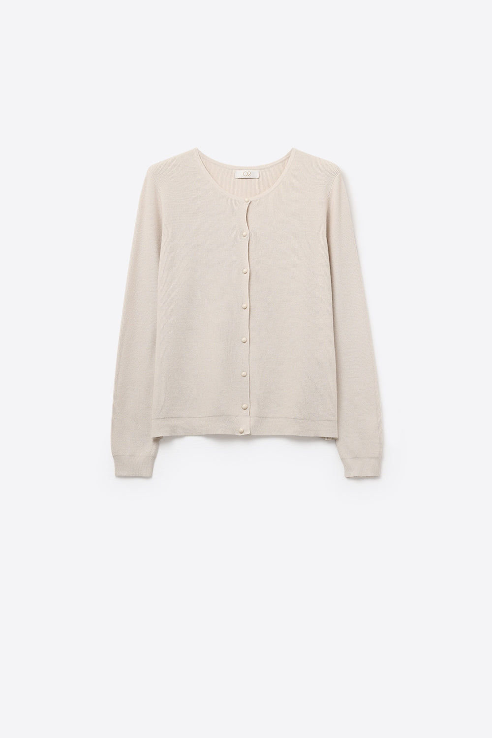 Beige Ribbed Knit Cardigan With Mother-Of-Pearl Buttons