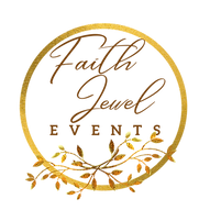 Faith Jewel Events luxury wedding planning logo in elegant script font representing whimsical, romantic, high-end celebration