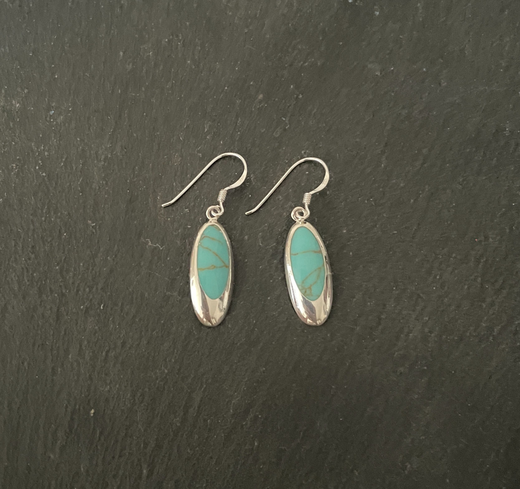 Turquoise and Silver Oval Earrings