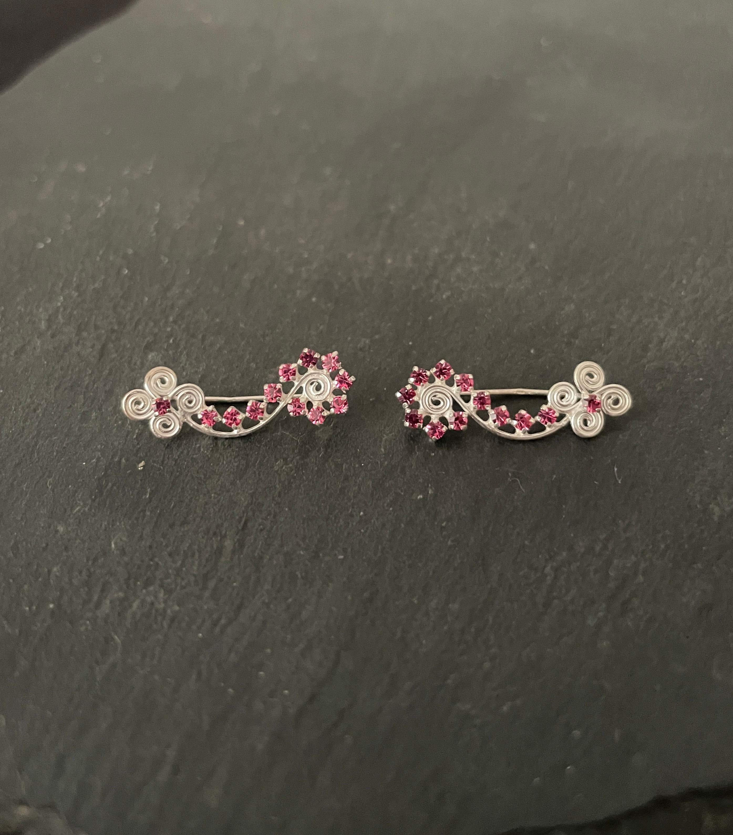 Swirl Flower Cubic Zirconia Ear Climbers