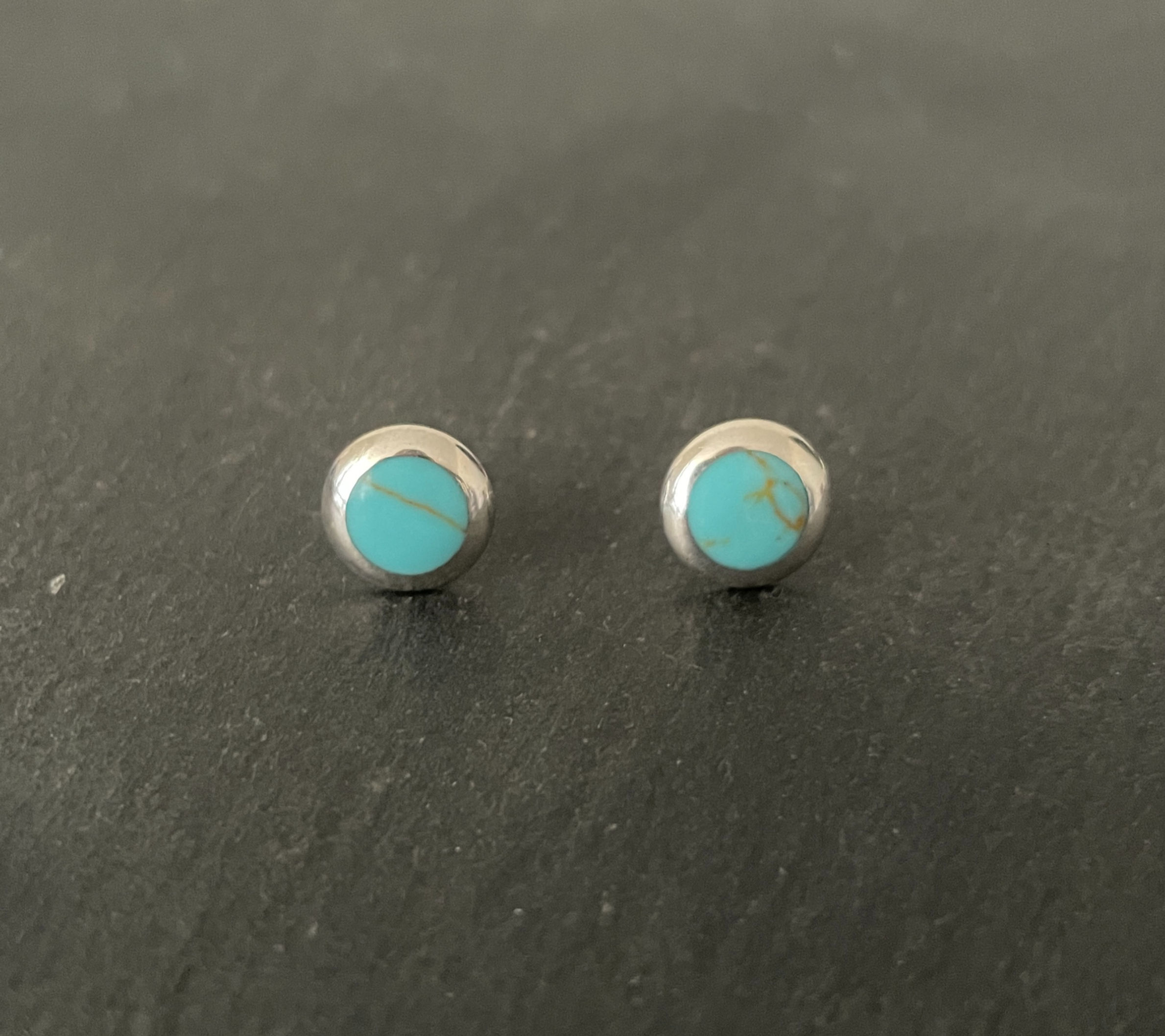 Turquoise and Silver Round Studs